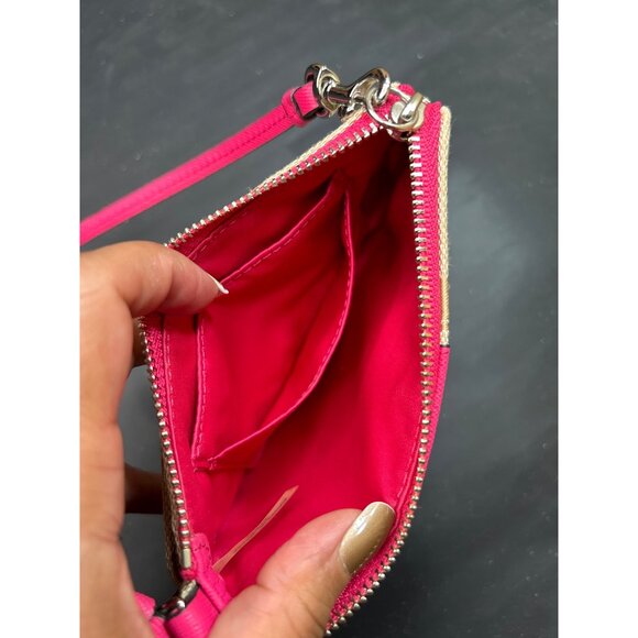 Coach Signature Canvas Wristlet With Pink Leather Trim - Picture 5 of 7